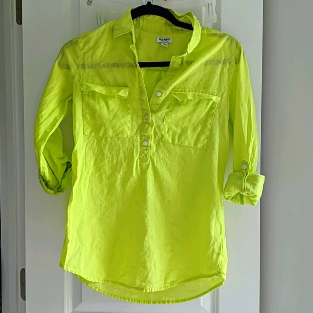 Old Navy neon linen blend tunic top